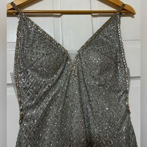 Abby Paris Couture Silver prom dress beaded and sparkly
